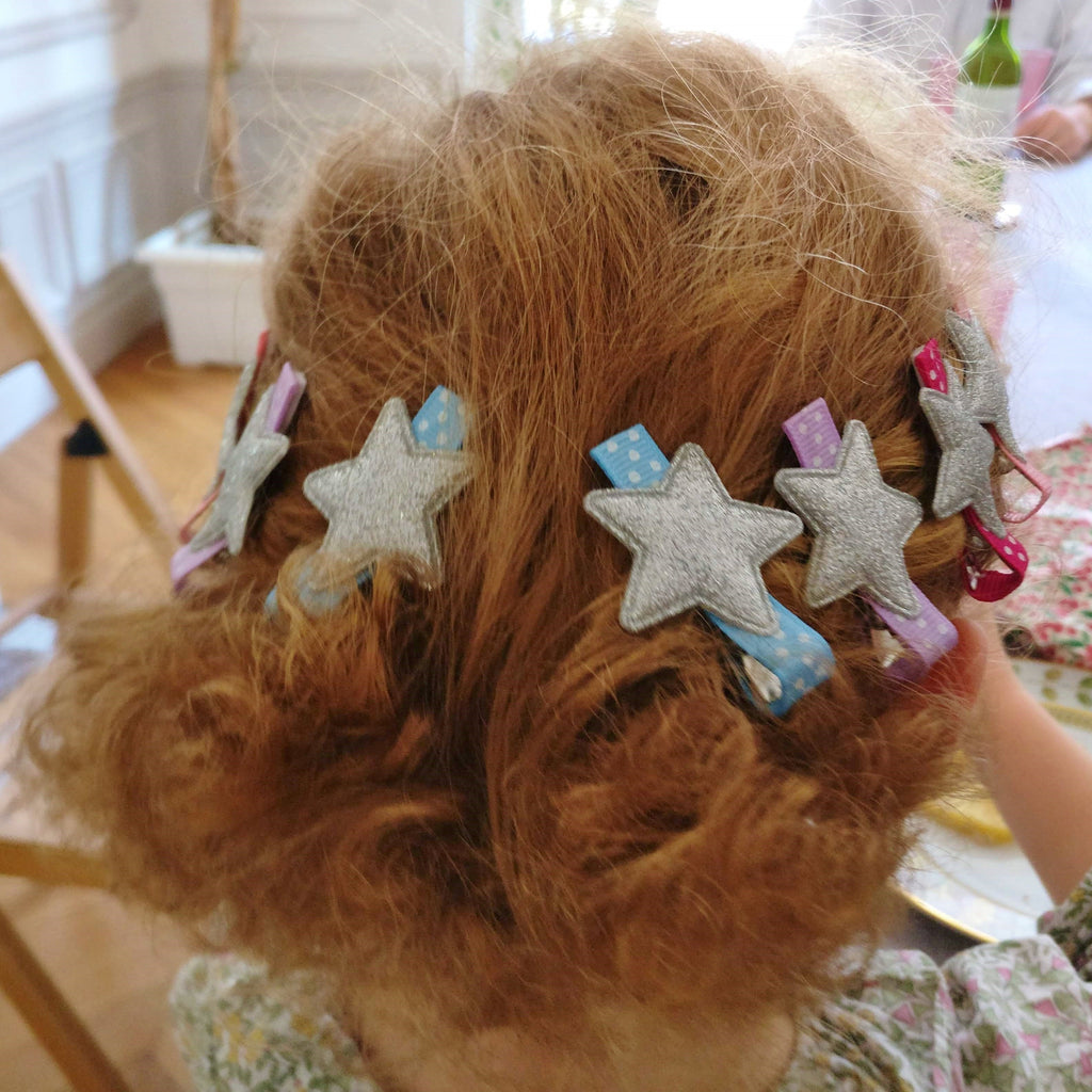 Set di 3 fermagli per capelli antiscivolo Shiny Stars - rosa e oro