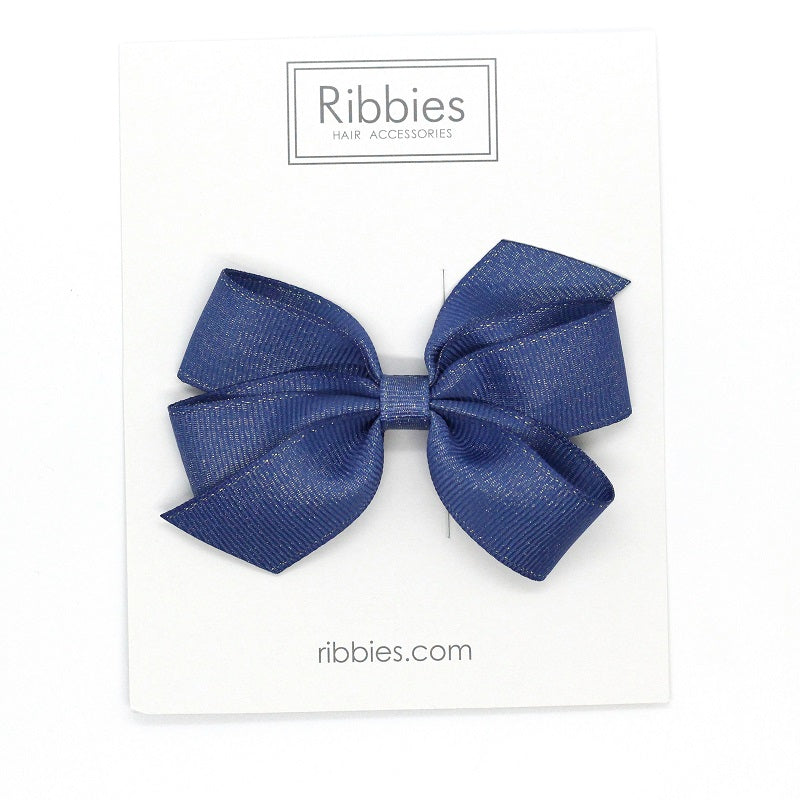 Medium Bow sparkly bow for girls in jeans blue. Perfect hair accessory for Christmas!