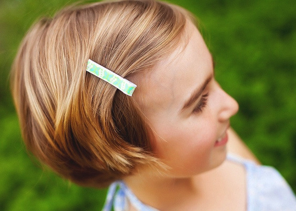 Barrettes Anti-Glisse Ribbies Rayé Vert & Blanc