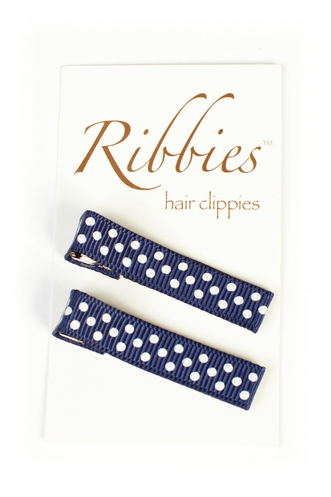 Paire de Barrettes Bleu Marine à Pois Blancs