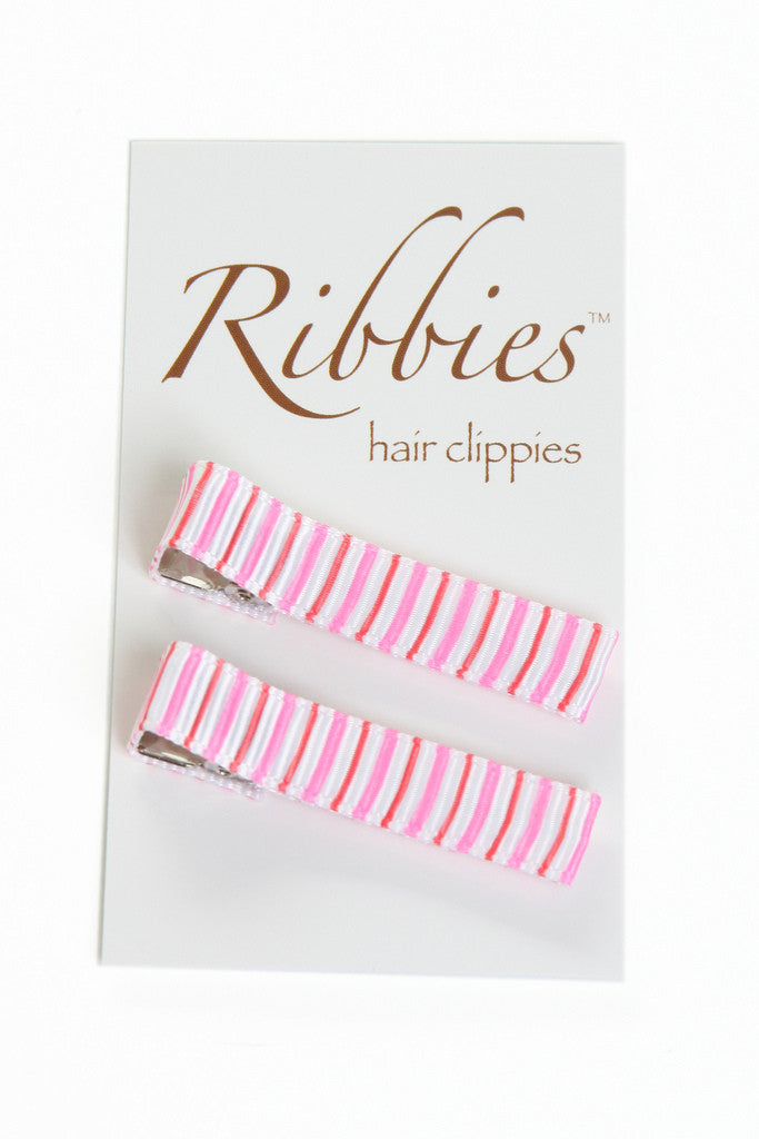 Paire de Barrettes Anti-Glisse Rayé Rose & Blanc Ribbies