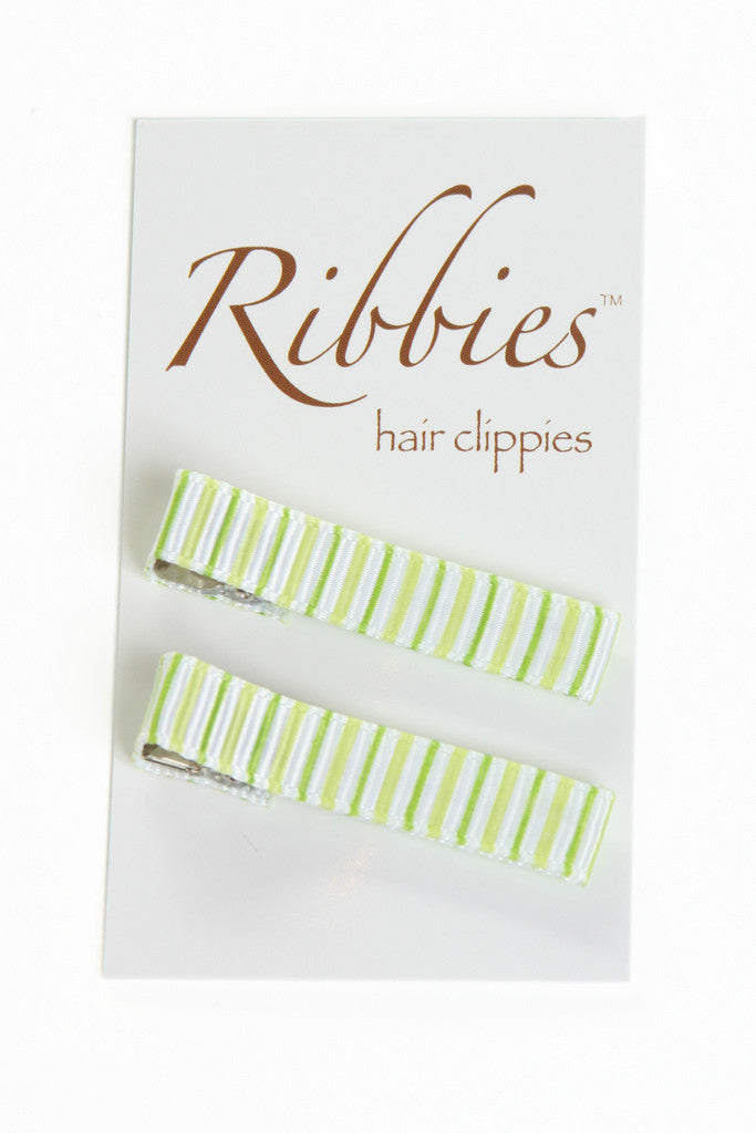 Barrettes Anti-Glisse Ribbies Rayé Vert & Blanc