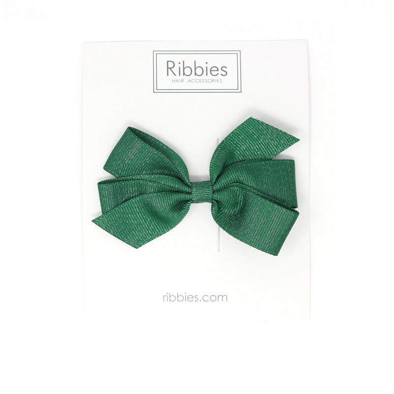 Barrette anti-glisse à noeud vert brillant. Accessoire parfait pour les petites filles pour  Noël